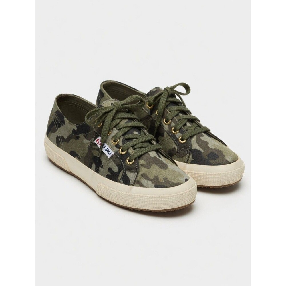 Superga Camouflage Satin Sneakers Camo Shoes US 7.5 EU 37.5 Military Green Gold